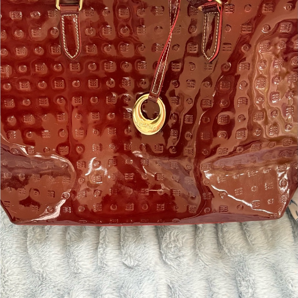 Glossy Cherry Red Patent Tote Bag with Gold Accent